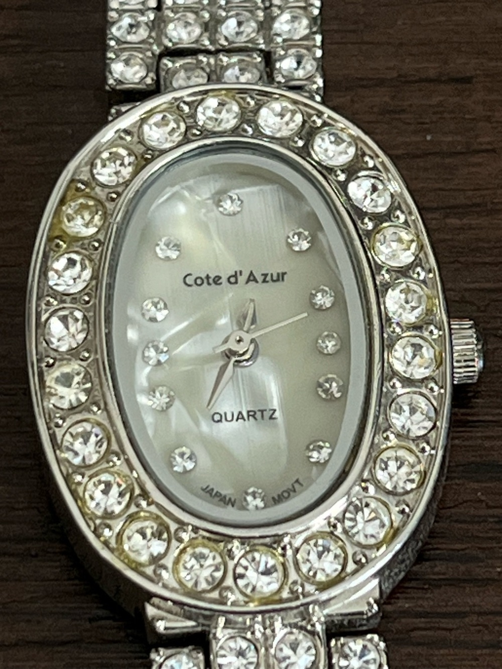 Cote d'Azur Women's Silver Toned Quartz Watch w/ Clear Rhinestone Bracelet Band